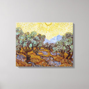 Toile Vincent van Gogh - Oliviers, Ciel Jaune et Soleil