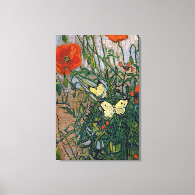 Toile Vincent van Gogh - Papillons et Coquelicots (Recto)