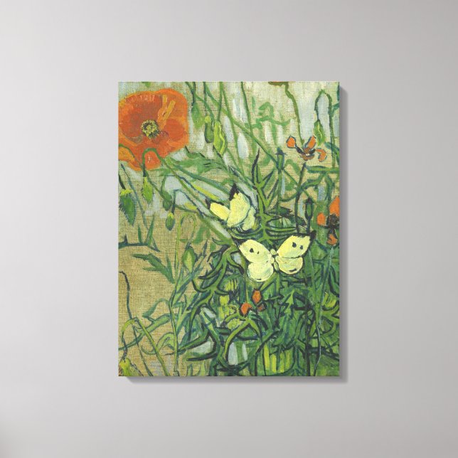 Toile Vincent Van Gogh - Papillons et pavots (Recto)