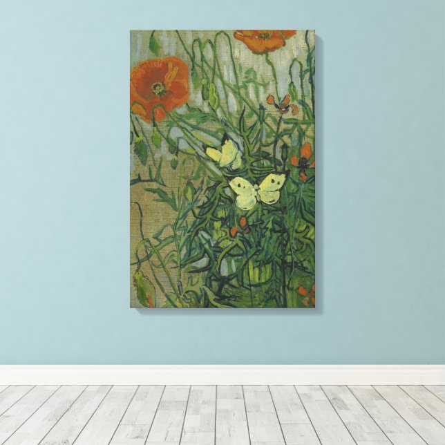 Toile Vincent van Gogh - Papillons et Pavots (Insitu (Plancher de Bois))