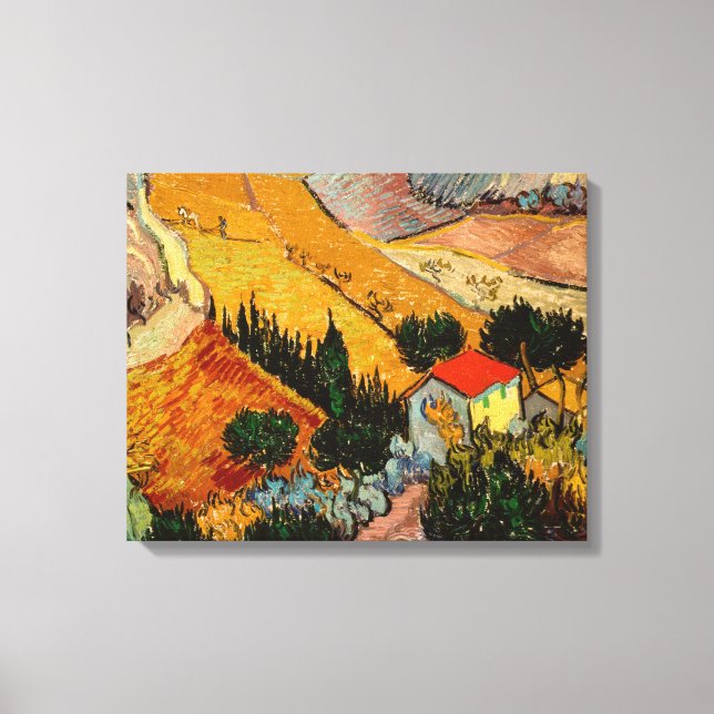 Toile Vincent van Gogh - Paysage, Maison et Plowman (Recto)