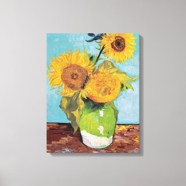 Toile Vincent Van Gogh - Trois tournesols dans un vase (Recto)