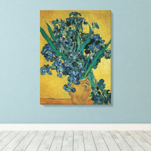 Toile Vincent van Gogh - Vase avec iris Fond jaune
