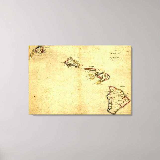 Toile Vintage 1837 Hawaii Map - Hawaiian (Recto)