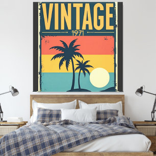 Toile Vintage 1971 Coucher de soleil tropical Palmiers R