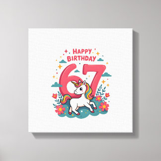 Toile Vintage 67th Birthday Unicorn Rainbow Cute Cartoon