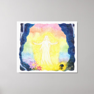 Toile vintage aquarelle peinture ange et arc-en-ciel