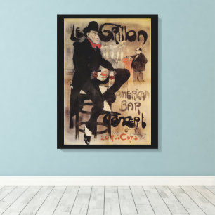 Toile Vintage Art Nouveau Le Grillon, Homme buvant de la