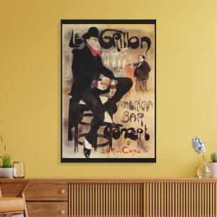 Toile Vintage Art Nouveau Le Grillon, Homme buvant de la