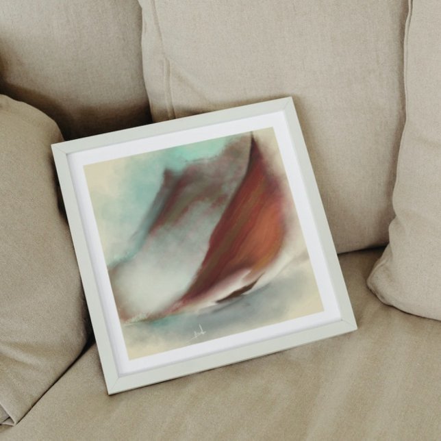 Toile Vintage Bateau à voile Montagnes Paysage Peinture (Créateur téléchargé)