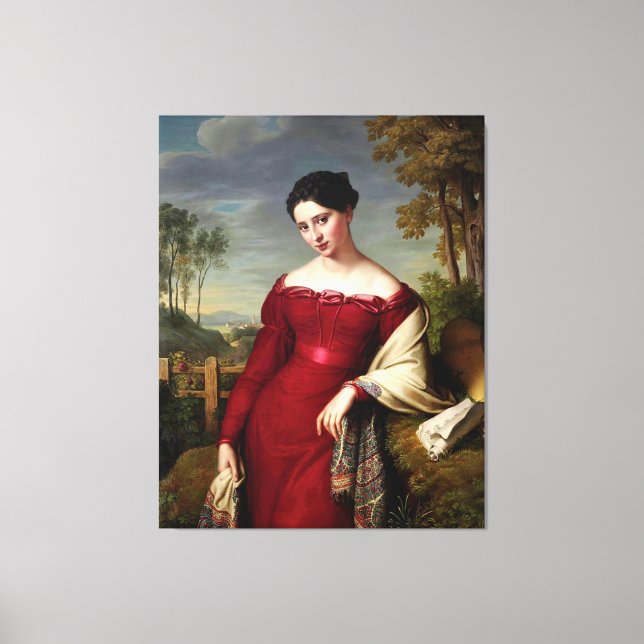 Toile Vintage Belle Dame En Rouge (Recto)