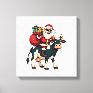 Toile Vintage Bigfoot Père Noël à cheval sur une vache N