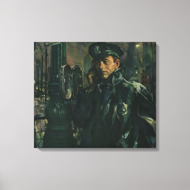 Toile Vintage Business, policier sur téléphone d'urgence (Recto)