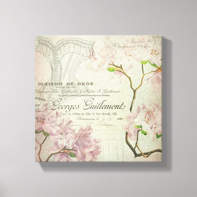 Toile Vintage Chic français Script Fleurs de Chabby Cors (Recto)