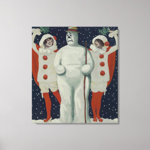 Toile Vintage Christmas Snowman et Ladies