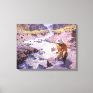 Toile Vintage Cowboy, Panning Gold, Wyoming par Leigh