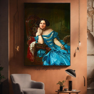 Toile Vintage Dame Élégante En Robe Vert Bleu
