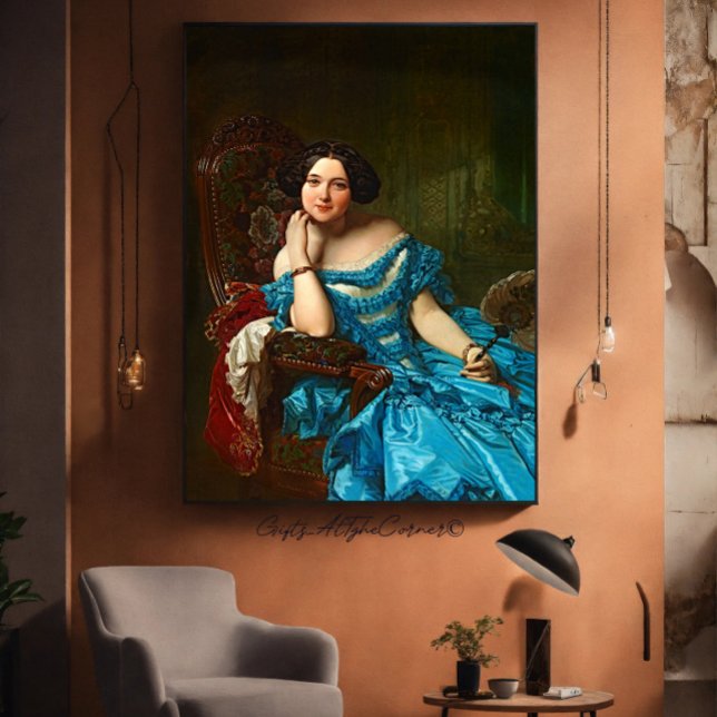 Toile Vintage Dame Élégante En Robe Vert Bleu (Créateur téléchargé)