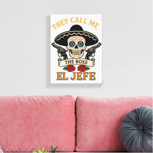 Toile Vintage El Jefe Crâne de Sucre Patron Cinco de May