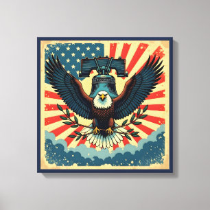 Toile Vintage et rustique 4 juillet Aigle Cloche de la L