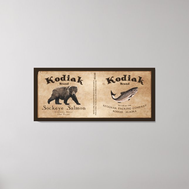 Toile Vintage Étiquette Saumon Kodiak (Recto)