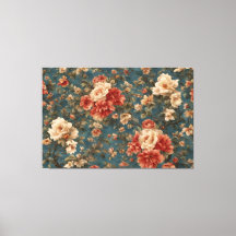 Vintage Exquis Blanc et Fleurs Rouges Corail Luxur