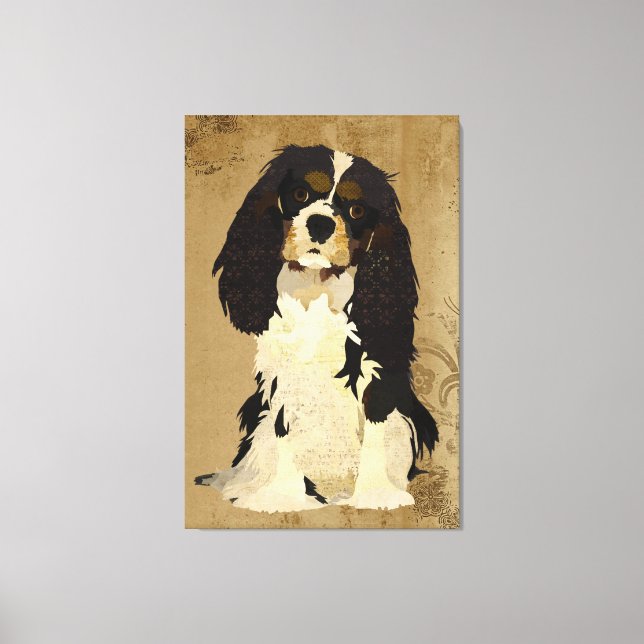 Toile Vintage Floral Cavalier King Charles Canvas (Recto)