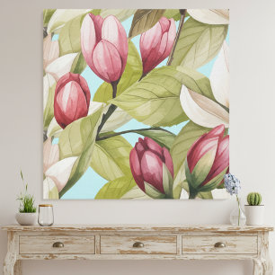 Toile Vintage Floral Rose Et Motif Feuille