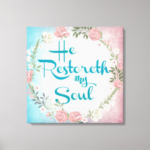 Toile Vintage Il rétablit mon âme Bible Verset