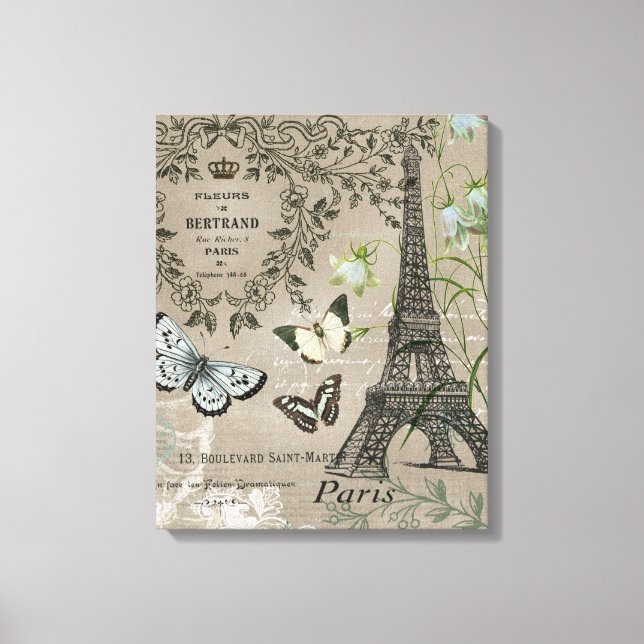Toile Vintage jardin français Tour Eiffel (Recto)