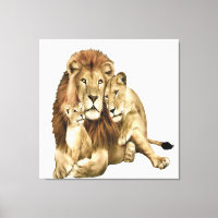 Vintage Lion Family Art Wildlife