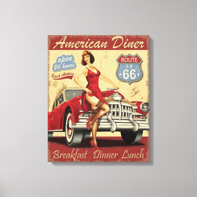Toile Vintage Look American Diner Route 66 Babe (Recto)