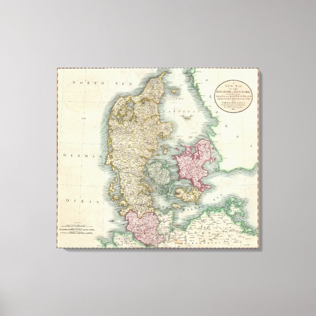Toile Vintage Map of Denmark (Recto)