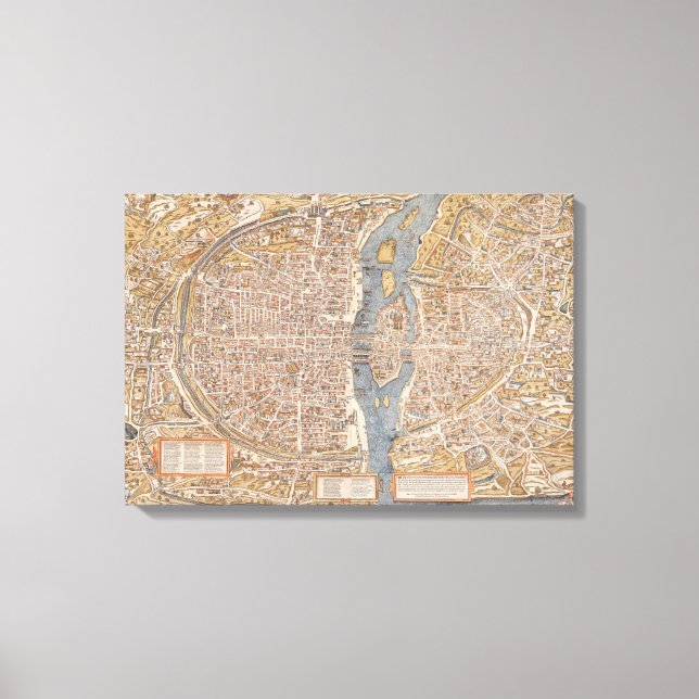 Toile Vintage Map of Paris France (Recto)