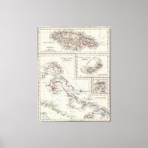 Toile Vintage Map of Various Caribbean