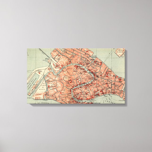 Toile Vintage Map of Venice Italy (Recto)