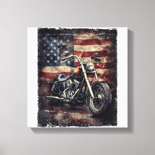 Toile Vintage Motorcycle USA Drapeau Retro Biker América