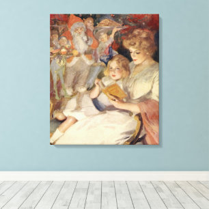 Toile Vintage Noël, Mère Lecture Bedtime Story