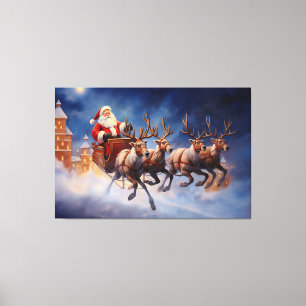 Toile Vintage Noël Santa Claus à Sleigh Flying