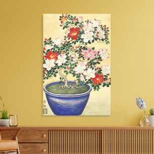 Toile Vintage Ohara Koson Azalée dans un pot bleu Art