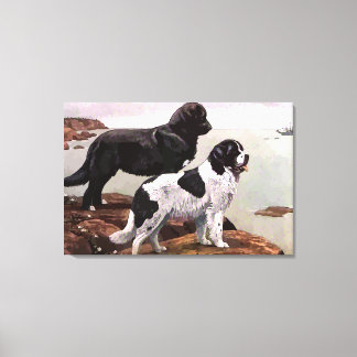 Toile vintage Peinte Terre-Neuve Enveloppée Imprim