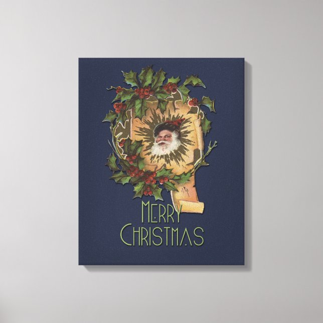 Toile Vintage Père Noël Antique Holly Christmas (Recto)
