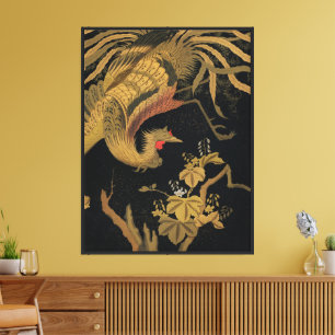 Toile Vintage Phoenix Gold Black Bird japonais