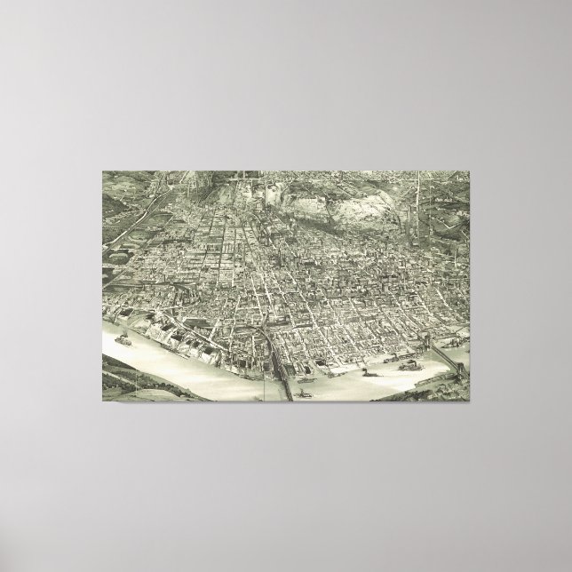 Toile Vintage Pictorial Map of Cincinnati (Recto)