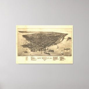 Toile Vintage Pictorial Map of Key West FL