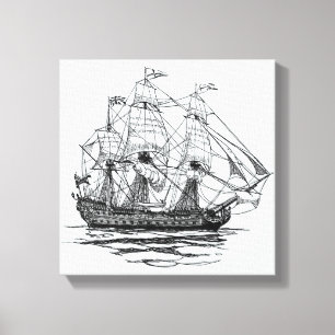 Toile Vintage Pirates Galleon, croquis d'un navire à 74