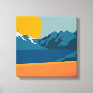Toile Vintage Red & Blue Mountain Art - Paysage rétro
