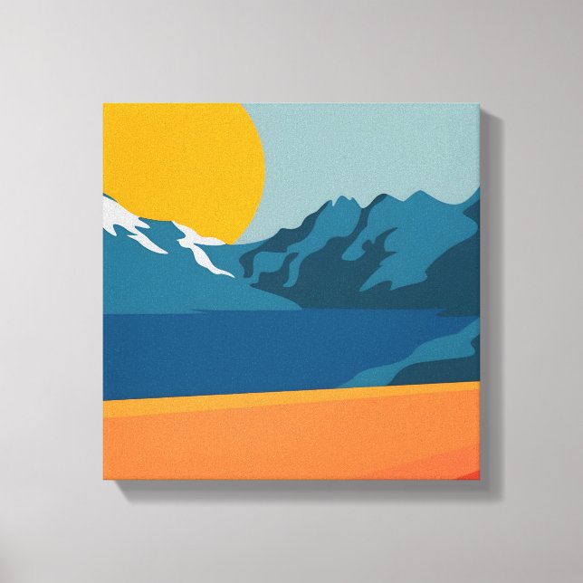 Toile Vintage Red & Blue Mountain Art - Paysage rétro (Recto)