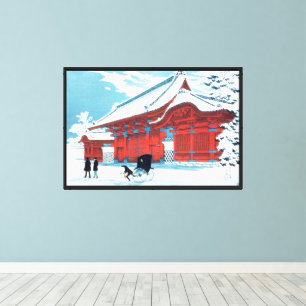 Toile Vintage Red Gate japonais sous la neige en hiver