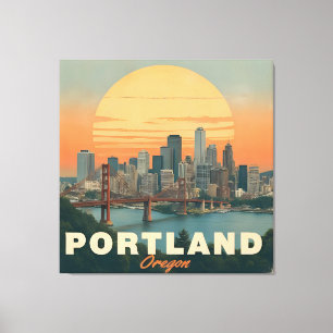 Toile Vintage voyage Skyline Retro Portland Oregon